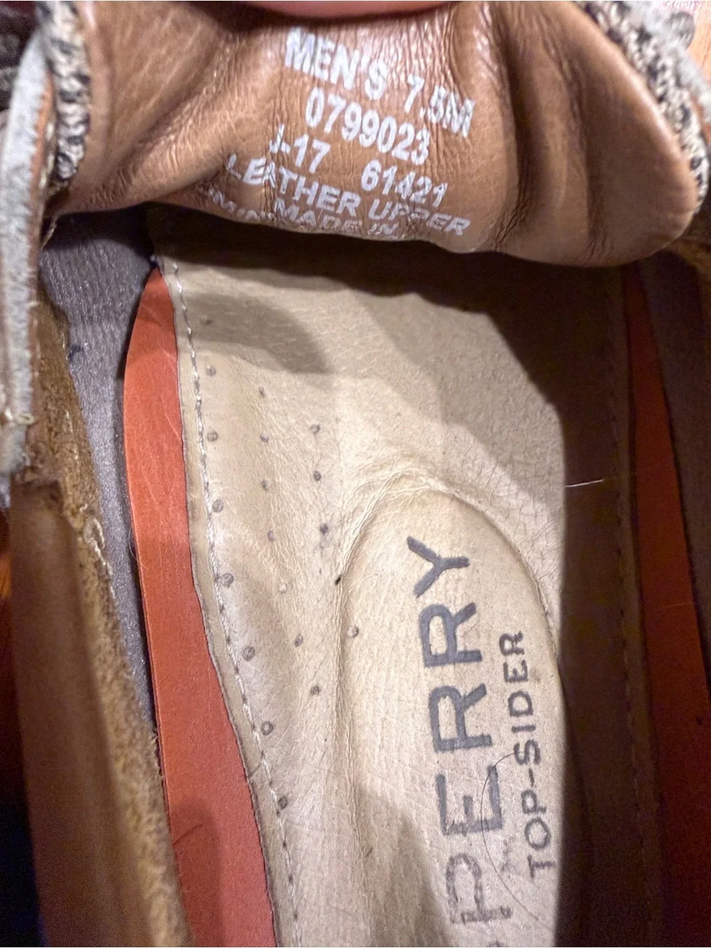 Sperry Top-Sider Men’s 7.5 Tan Leather Boat Shoes Brown Gray Lace Up